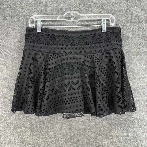 Unbranded Swim Skirt Women L Large Black Geometric Crochet Pull On Swimwear - Picture 1 of 7